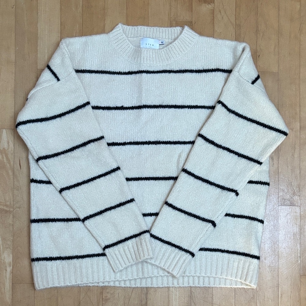Lush Ivory and Black Striped Crewneck Sweater